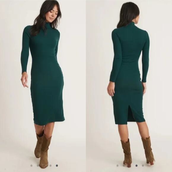 Marine Layer Lexi Dress Rib Turtleneck Long Sleeve Midi Ponderosa Pine NWT Large - Picture 1 of 6